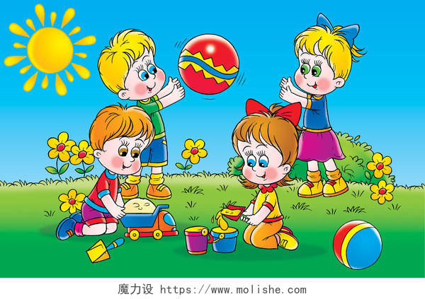 儿童在户外玩耍的插画幸福幸福童年孩子幸福的人美好童年